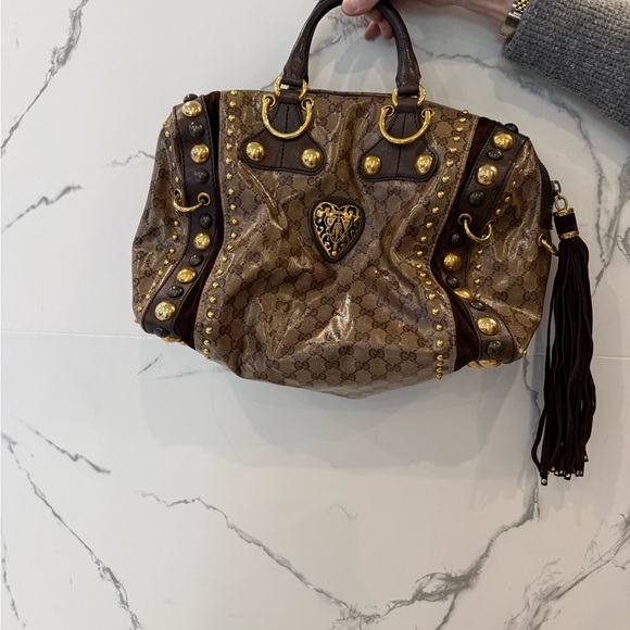 Gucci Handbags - Vintage Gucci Brown Shoulder Bag with Gold Accents